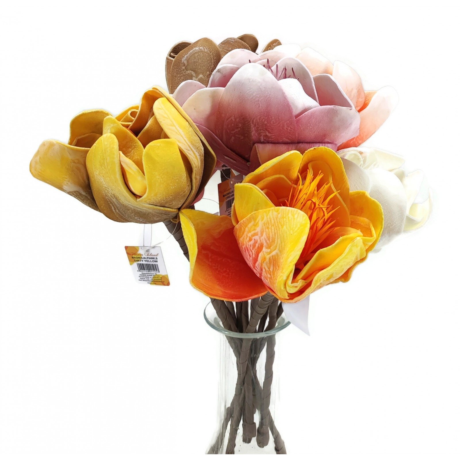 Sztuczna magnolia piankowa 15 cm – główka kwiatu dekoracyjnego, mix kolorów