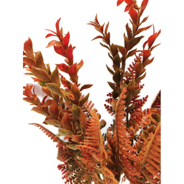 Miniatura: Sztuczny pęczek gałązek jesiennych z paprocią 35 cm – pomarańczowa dekoracja florystyczna