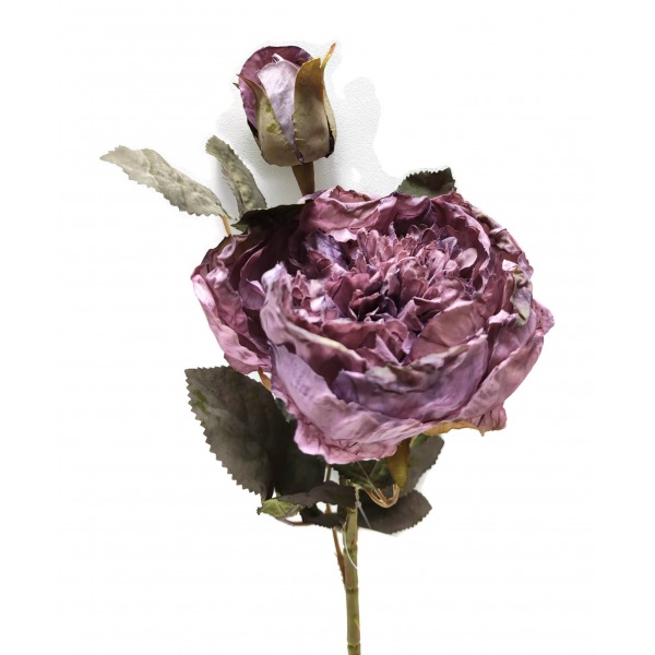 Miniatura: Sztuczna gałązka róży 66 cm – duży kwiat z pąkami, mix kolorów