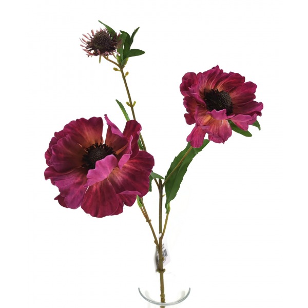 Miniatura: Sztuczny anemon 80 cm – 2 kwiaty + pąk, mix kolorów