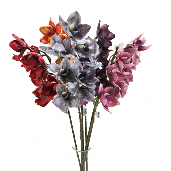 Miniatura: Sztuczny storczyk cymbidium jesienny 80 cm – gałązka kwiatowa, mix kolorów