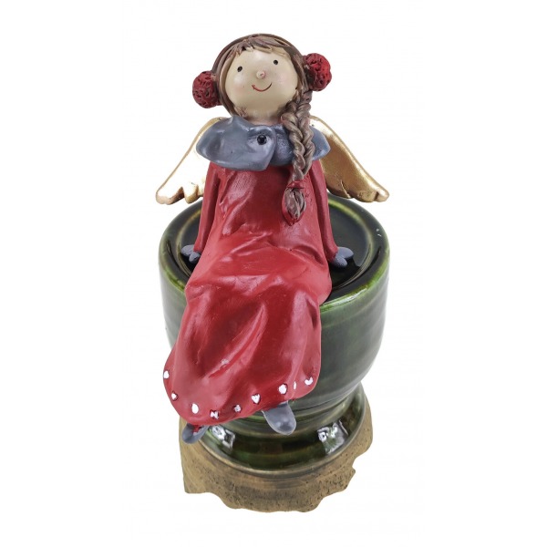 Miniatura: Figurka aniołka w czerwonej sukience 17 cm
