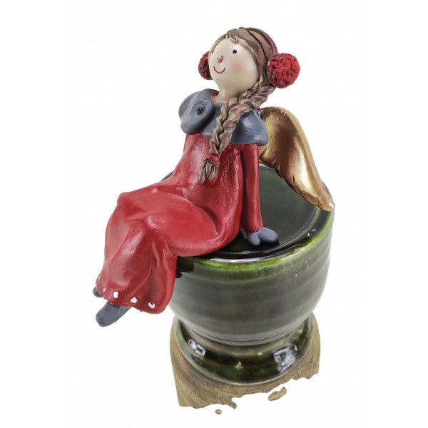 Miniatura: Figurka aniołka w czerwonej sukience 17 cm